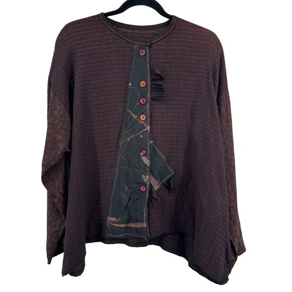 Everything Works by Donna Jessica Jackets & Blazers - Everything Works‎ Donna Jessica Jacket Top Women Brown Patchwork Lagenlook L